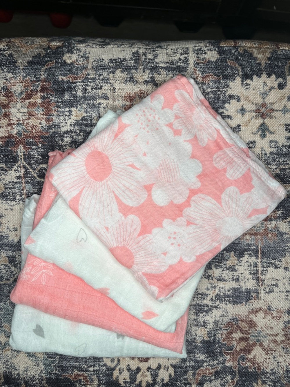Floral Pink and White Muslin Swaddle Set